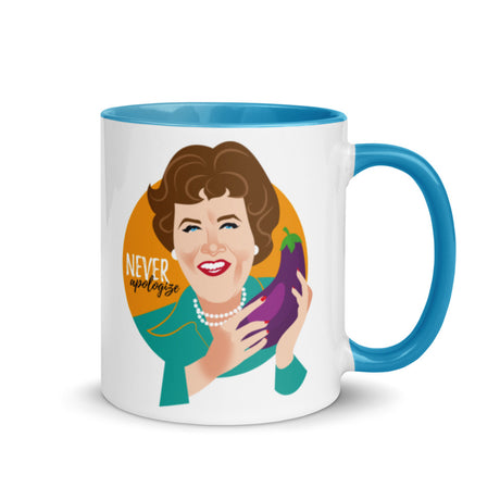 Debut garment mockup | Never Apologize (Mug) | Blue
