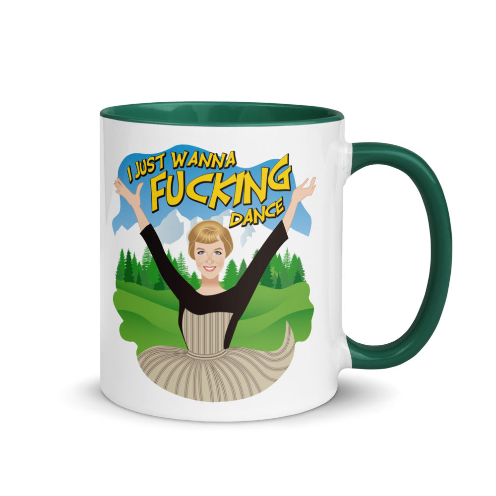 Debut garment mockup | I Just Wanna F*cking Dance (Mug) | Dark Green