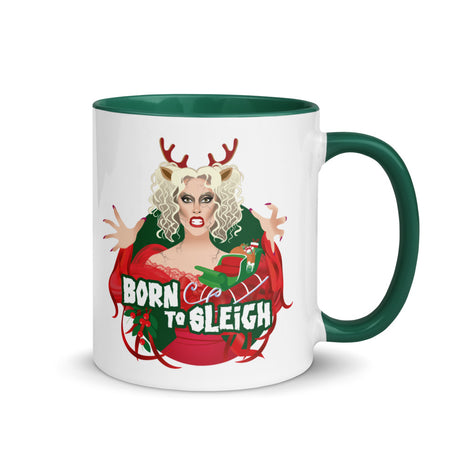Debut garment mockup | Born to Sleigh (Mug) | Dark Green