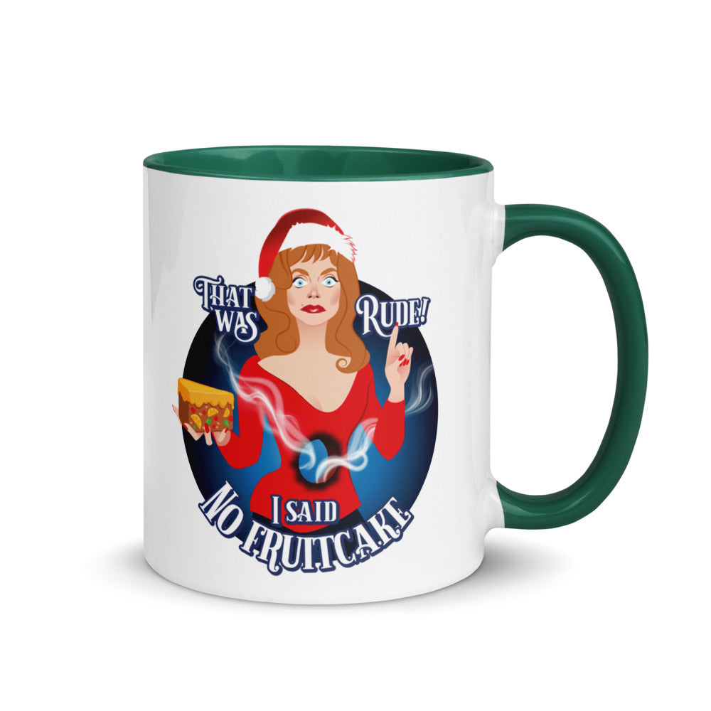 Debut garment mockup | Rude Fruitcake (Mug) | Dark Green