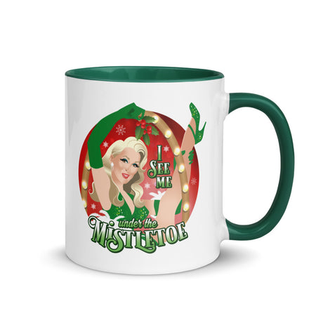 Debut garment mockup | I See Me Under the Mistletoe (Mug) | Dark Green