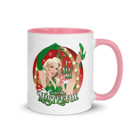 Debut garment mockup | I See Me Under the Mistletoe (Mug) | Pink