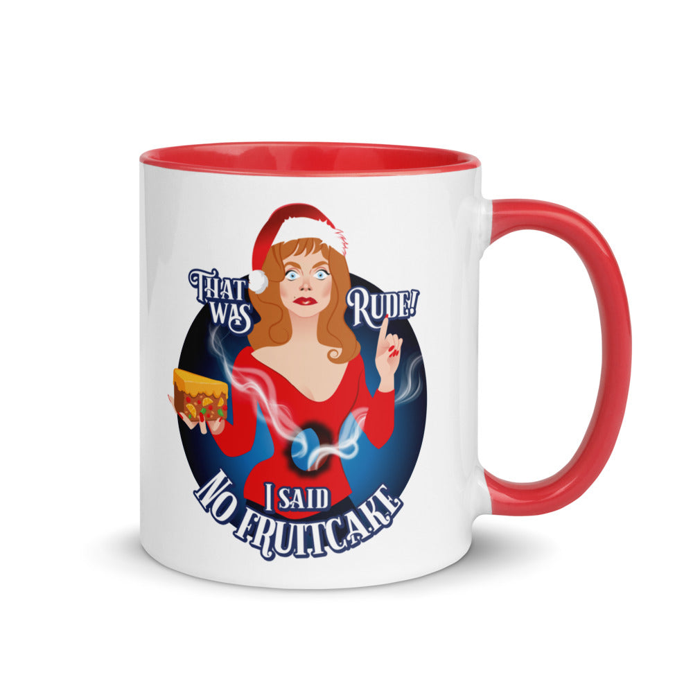 Debut garment mockup | Rude Fruitcake (Mug) | Red