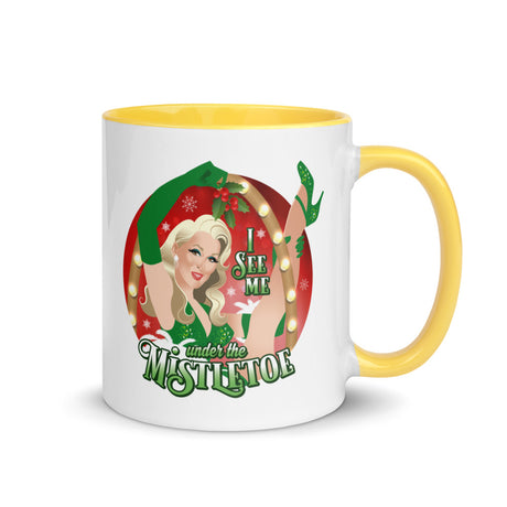 Debut garment mockup | I See Me Under the Mistletoe (Mug) | Yellow