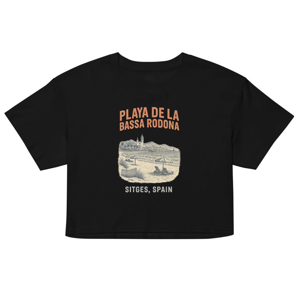 Debut garment mockup | Playa de la Bassa Rodone (Crop Top) | Black