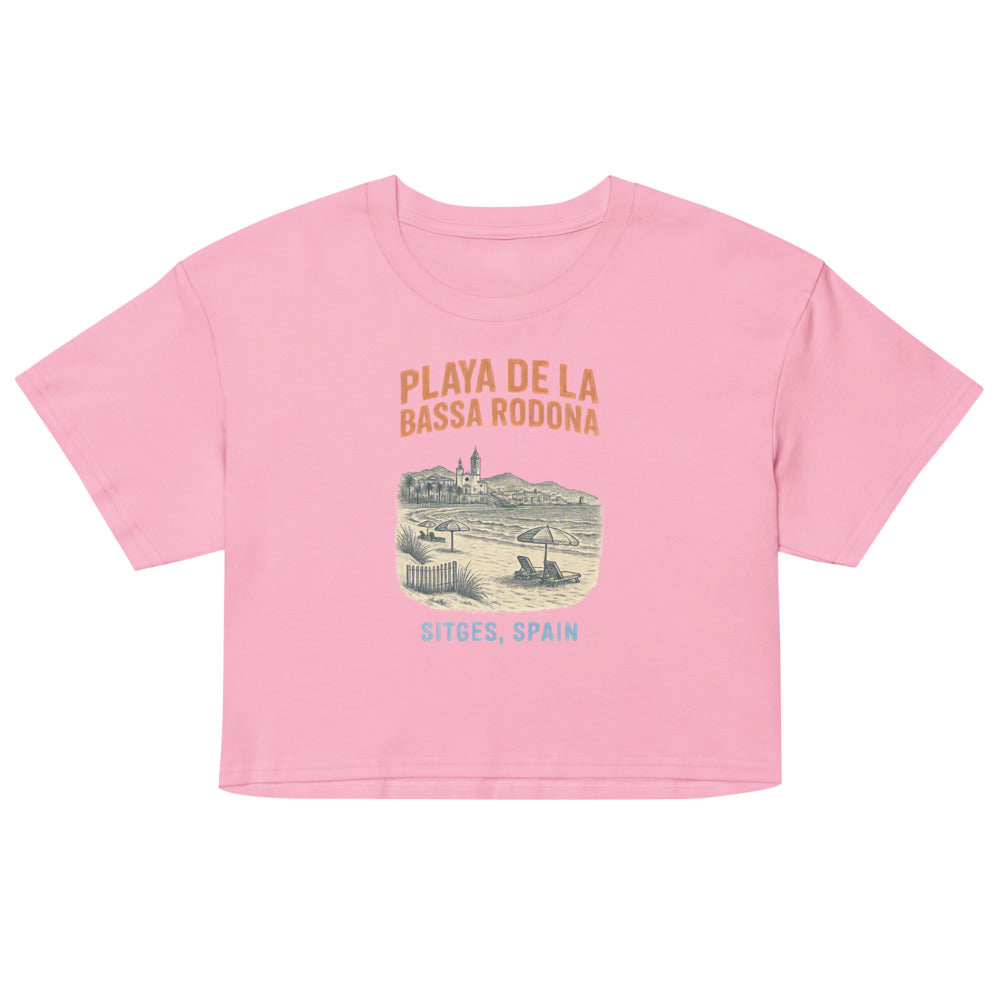 Debut garment mockup | Playa de la Bassa Rodone (Crop Top) | Bubblegum