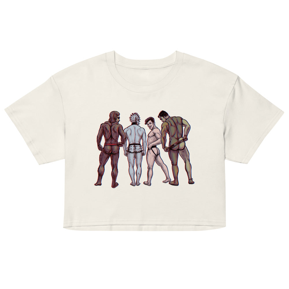 Debut garment mockup | Monster Jocks (Crop Top) | Ecru