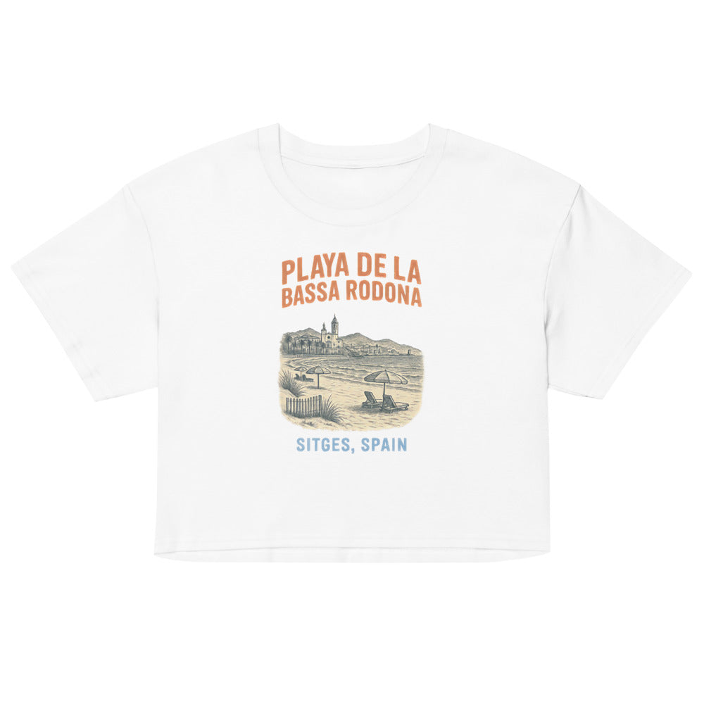 Debut garment mockup | Playa de la Bassa Rodone (Crop Top) | White