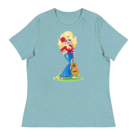 Debut garment mockup | Smoky Mountain Glam (Women's) | Heather Blue Lagoon