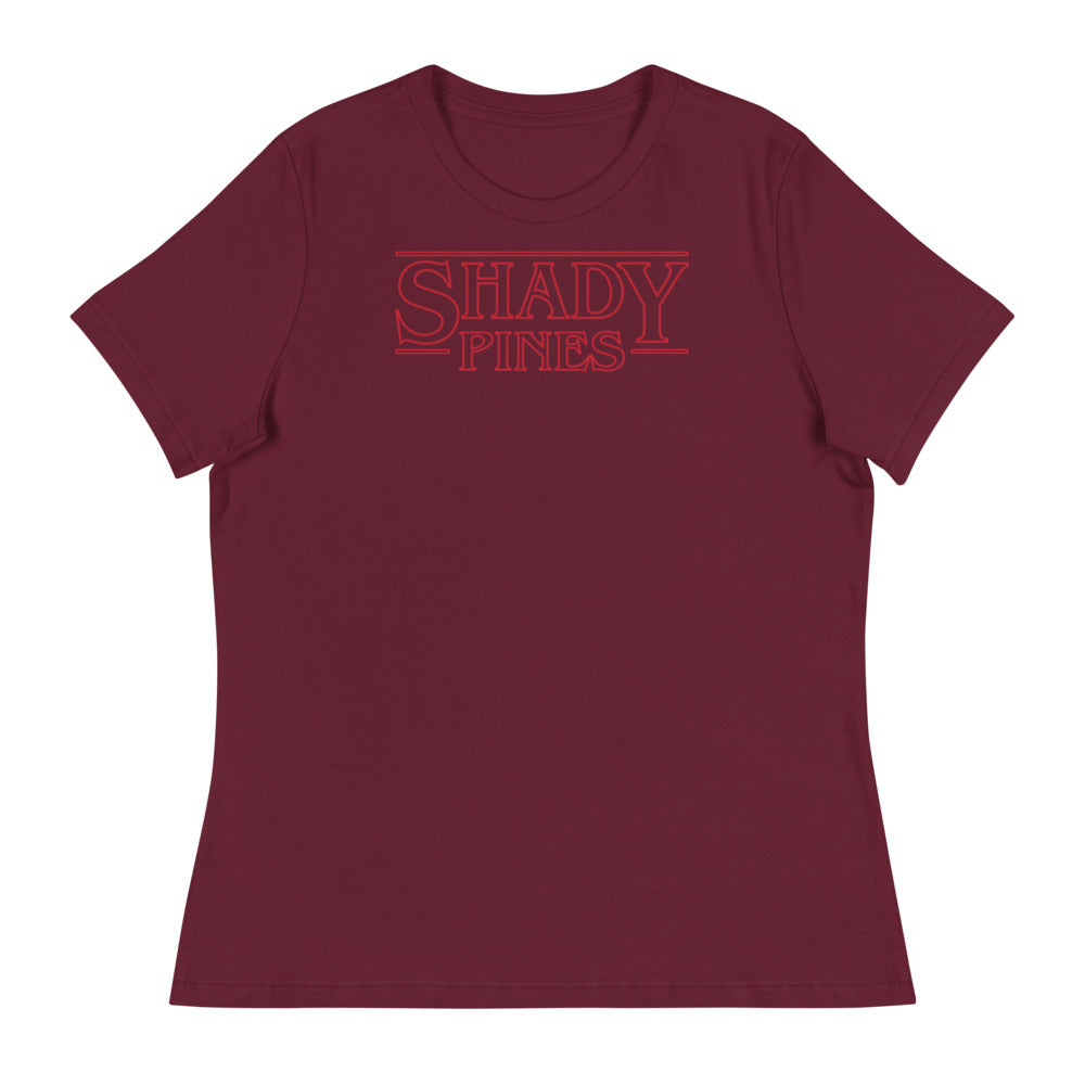Debut garment mockup | Shady Pines (Women's) | Maroon