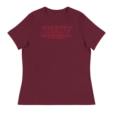 Debut garment mockup | Shady Pines (Women's) | Maroon