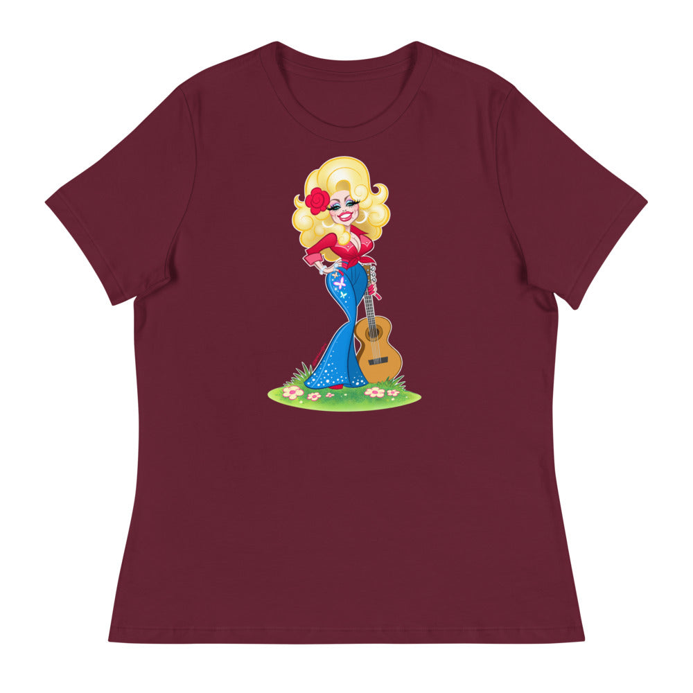 Debut garment mockup | Smoky Mountain Glam (Women's) | Maroon