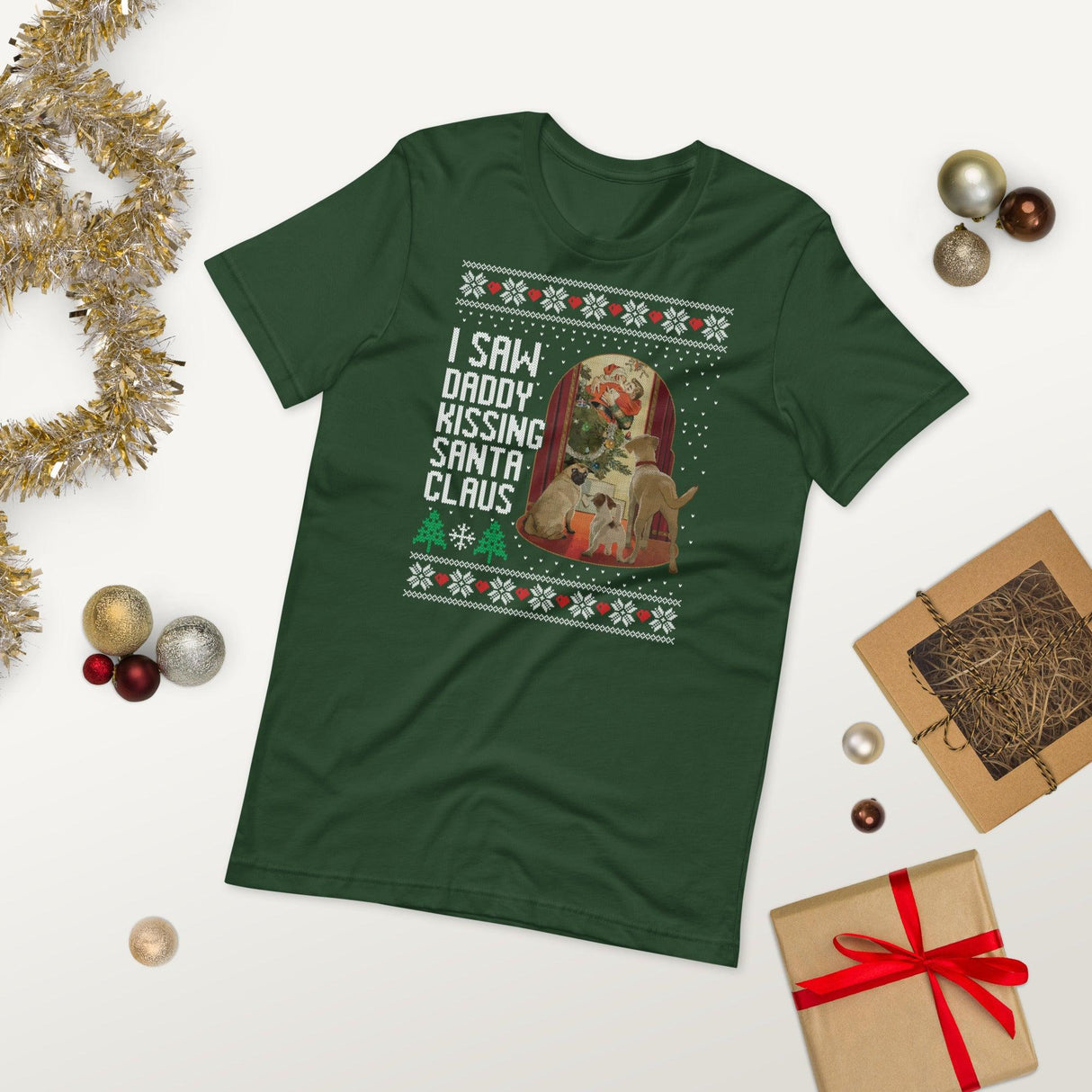 I Saw Daddy Kissing Santa Claus (Ugly Christmas)-Christmas T-Shirts-Swish Embassy